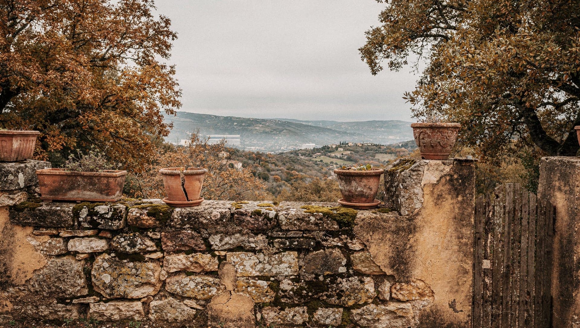 View from the church terrace at Chateauneuf-de-Grasse over the Bay of Cannes and the Lerins islands in early morning light