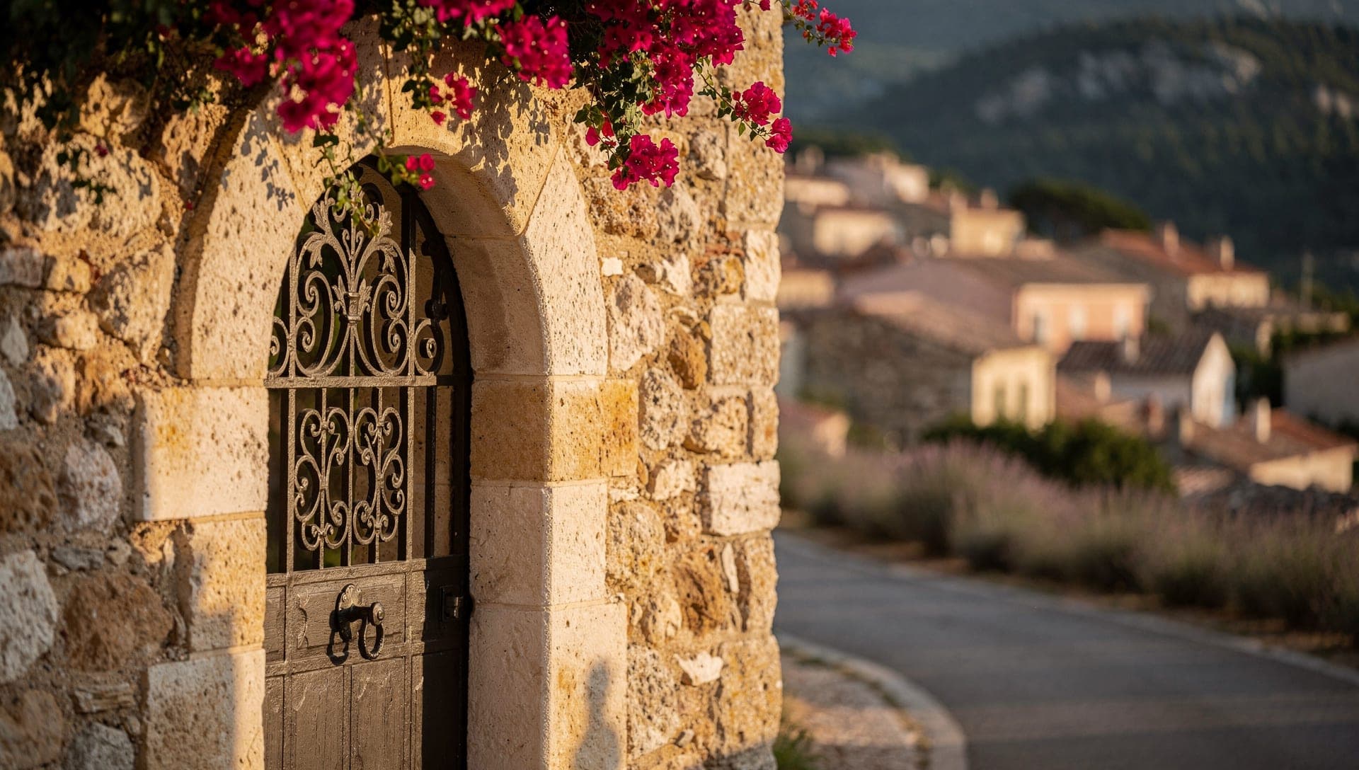 Stone Provencal villa with shutters and olive trees in the Alpes-Maritimes hinterland under clear light