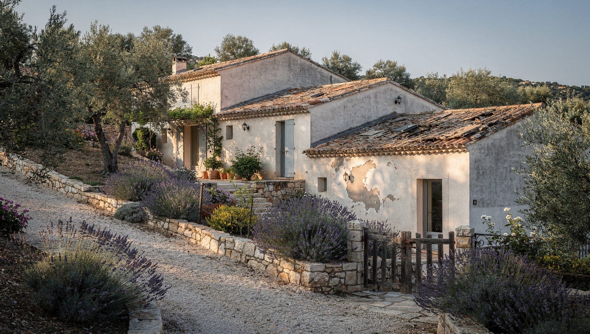 Morning view over the wooded Valbonne plateau toward the umbrella pines of Sophia Antipolis, with mist in the hollows and terracotta rooftops among the trees