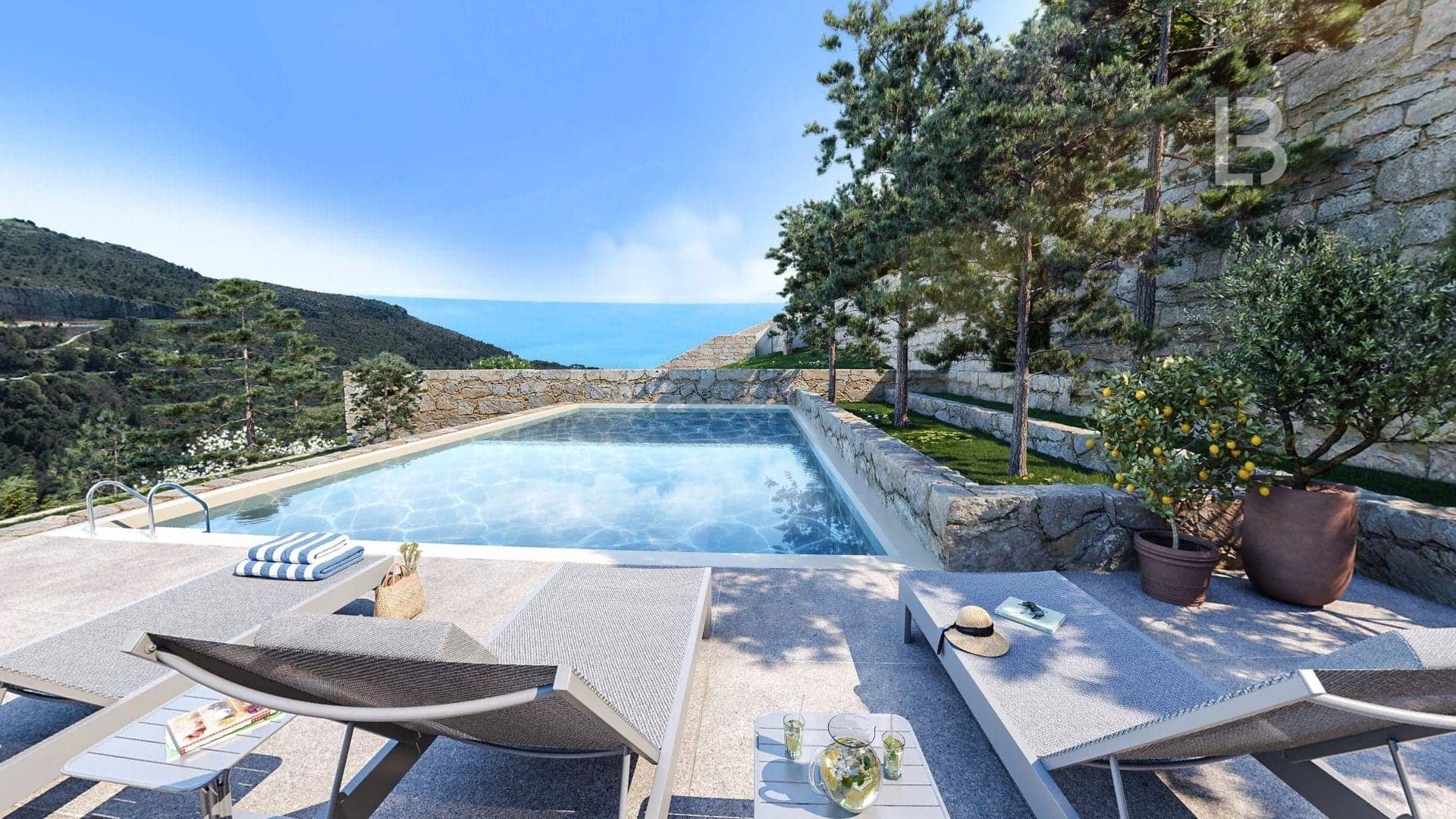 La Turbie, 2 pièce en Dernier Étage avec terrasses, Piscine