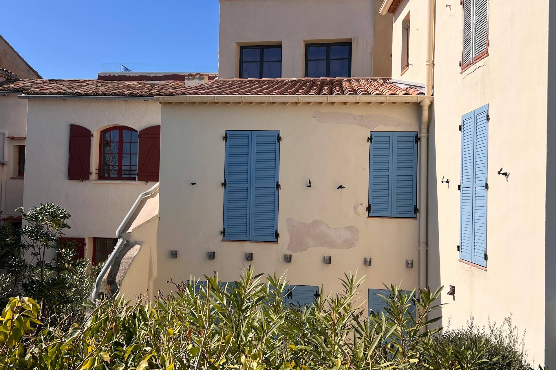 Charming French Riviera villa with terracotta roof, blue shutters and Mediterranean garden, Côte d'Azur hinterland